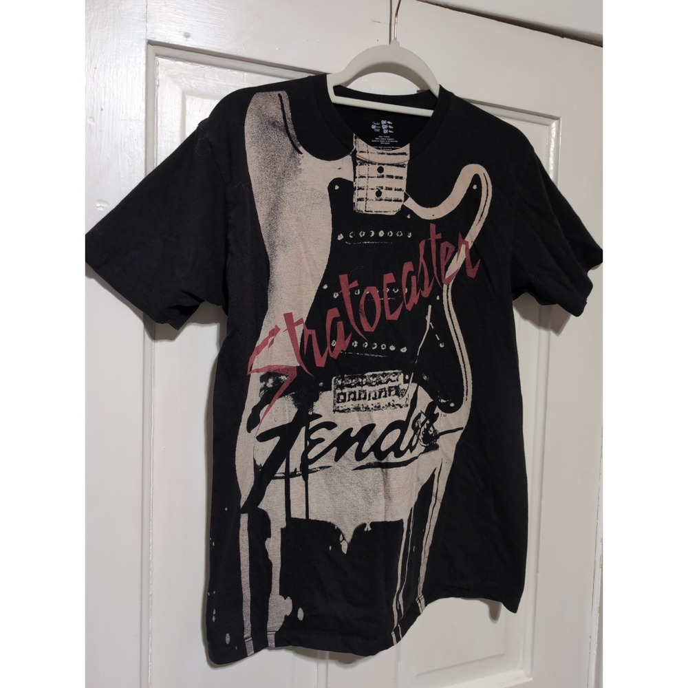 Fender Stratocaster Graphic Guitar Y2K Black Grunge T Shirt Mens M - Picture 2 of 5
